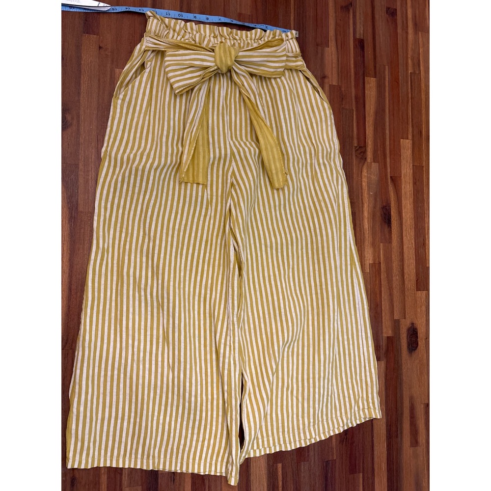 Hope Isabella Wide Leg Pants Womens One Size Yellow Striped Paperbag Waist Bow
